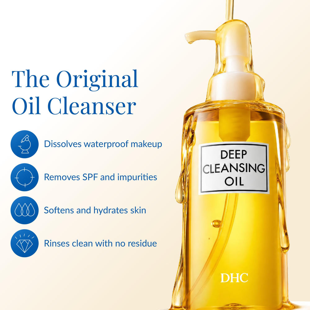 DHC deep cleansing oil pump closeup highlighting easy dispensing and controlled use