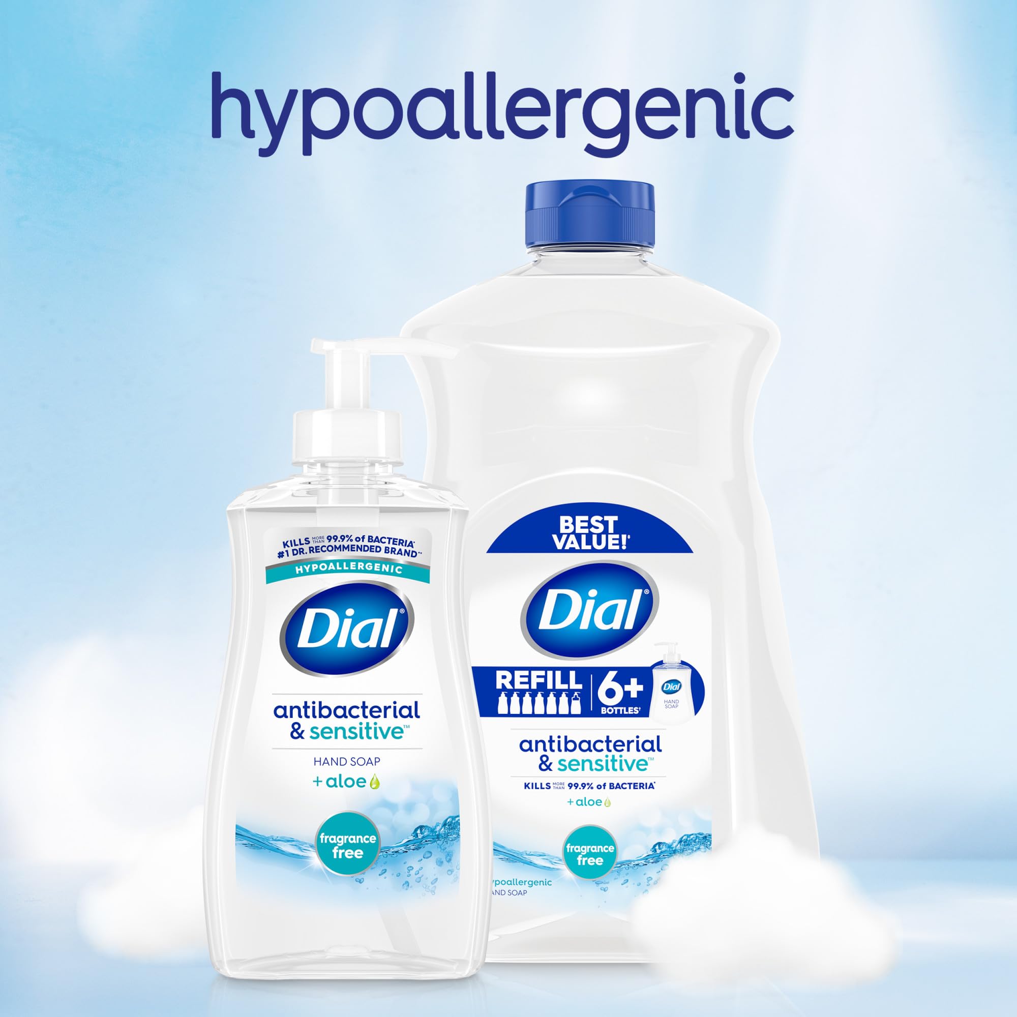Dial bottle showing 100% PCR plastic marking emphasizing recycled content
