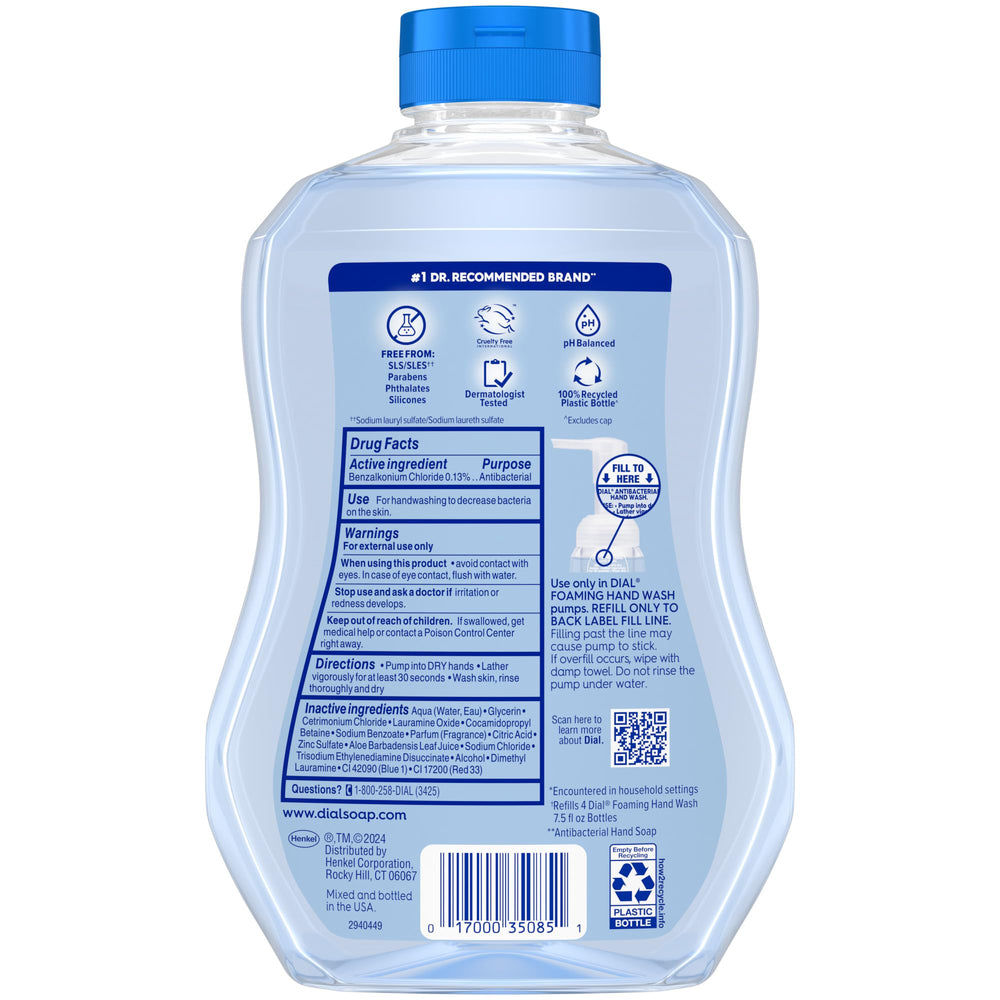 Dial 30 fl oz bottle next to a 7.5 fl oz bottle to show refill capacity and value
