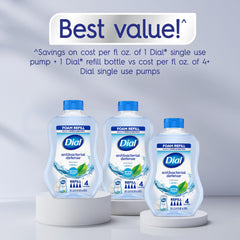 Dial bottle texture and cap detail emphasizing easy-pour refill and durable packaging