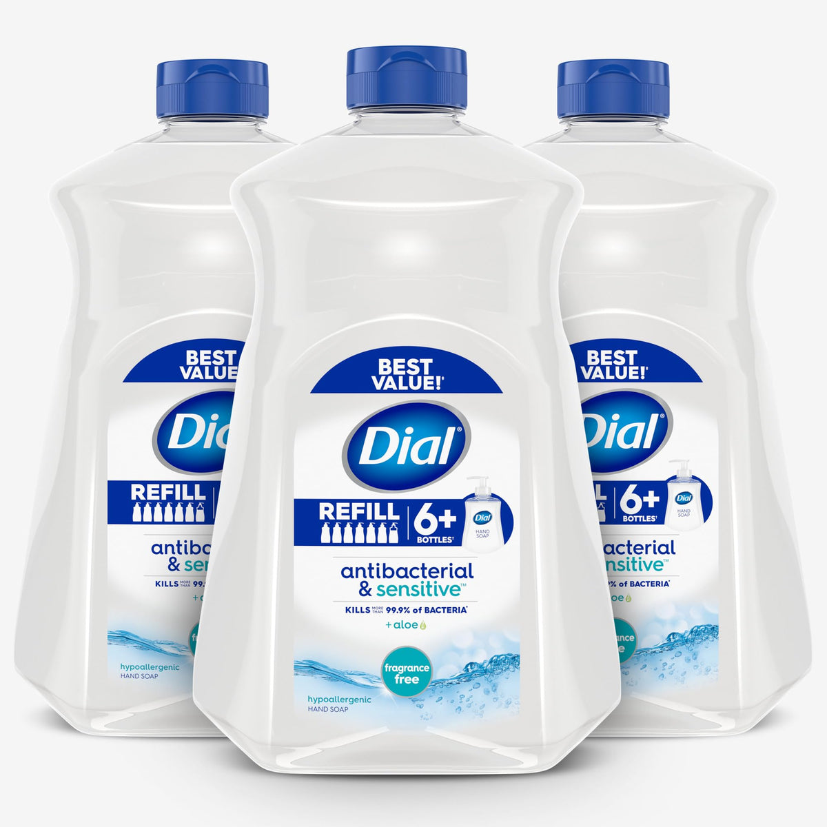 Dial front packaging showing fragrance free refill and long-lasting supply