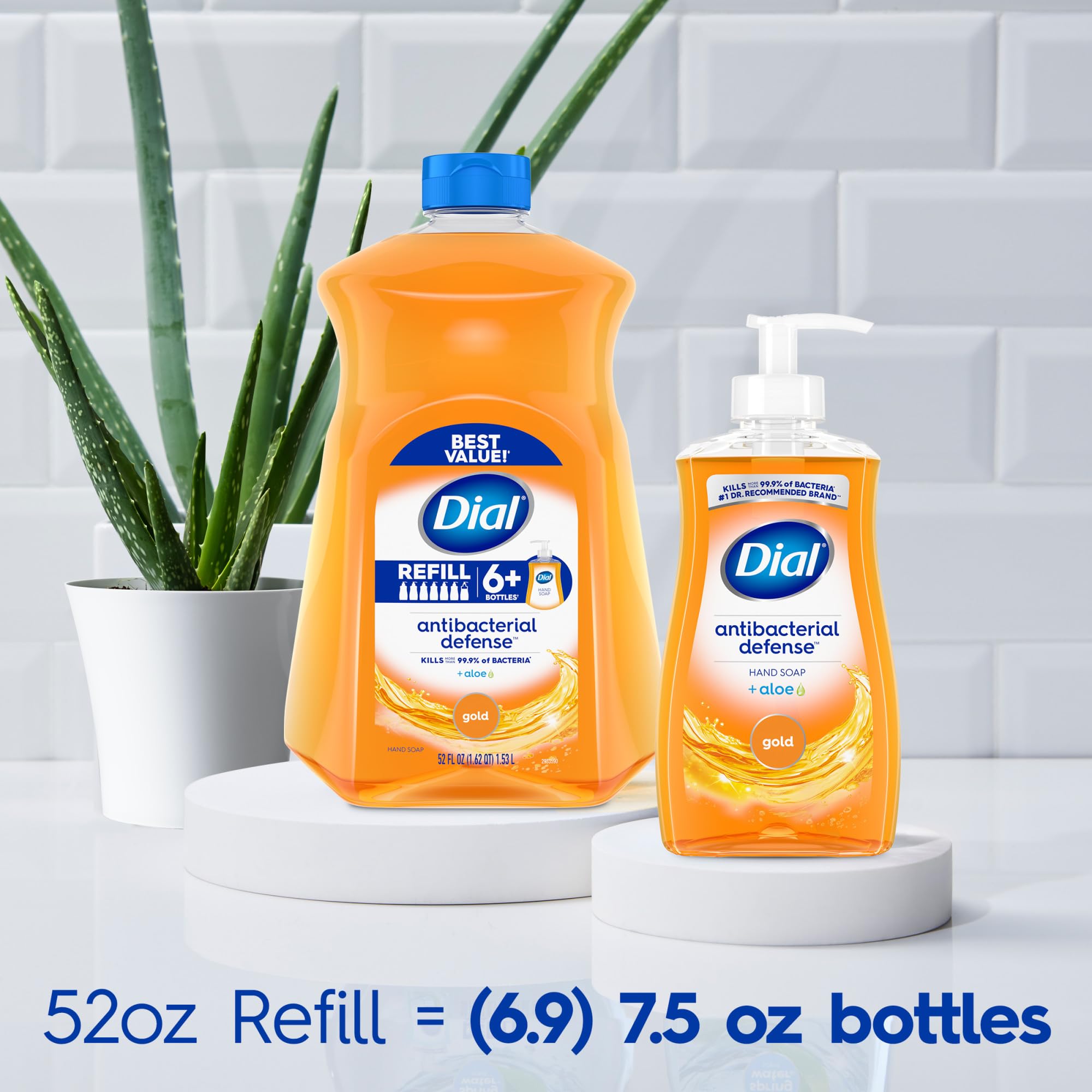 Dial refill on a bathroom counter surrounded by towels, conveys everyday luxury clean