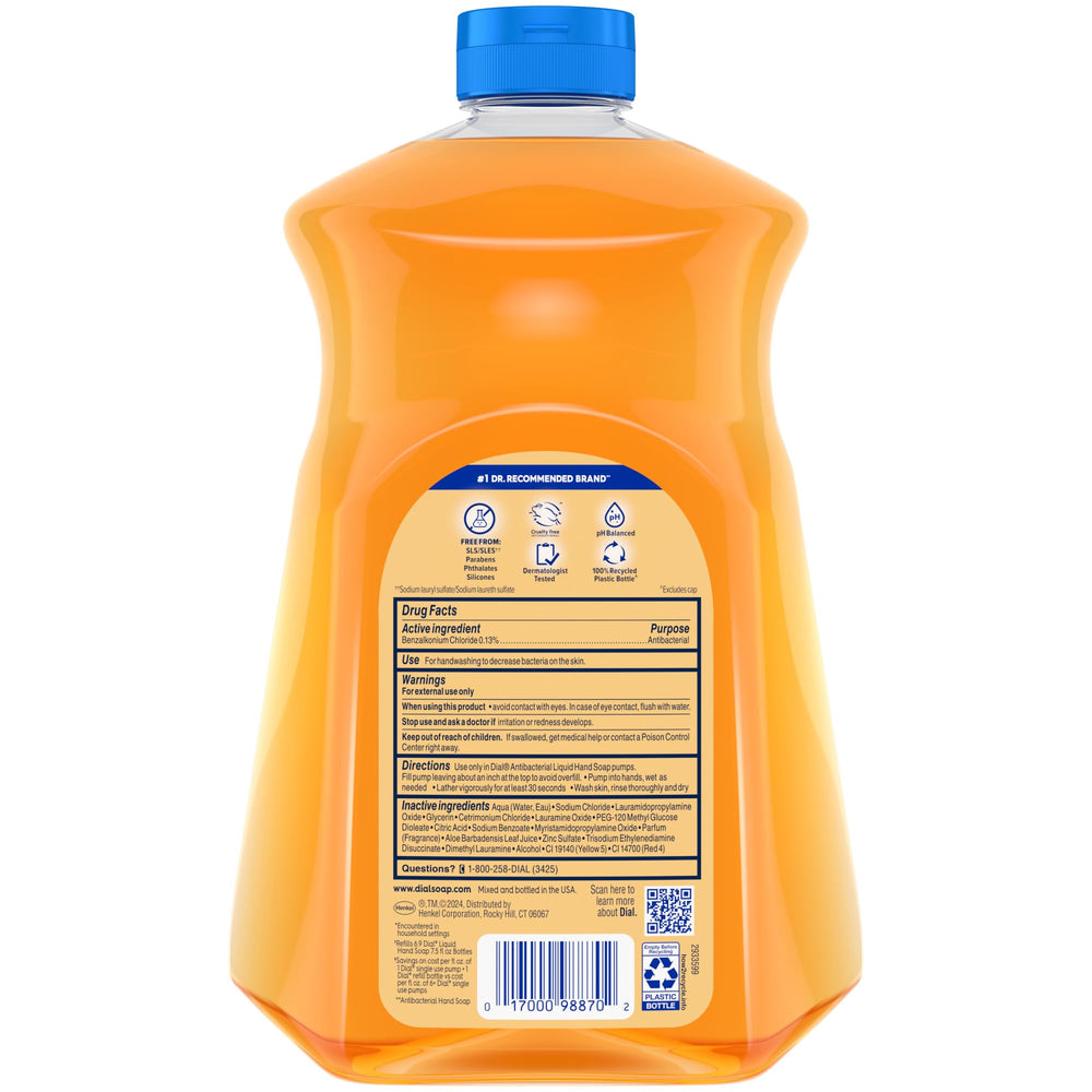 Dial refill next to a 7.5 fl oz bottle for scale, shows refill value and cost savings