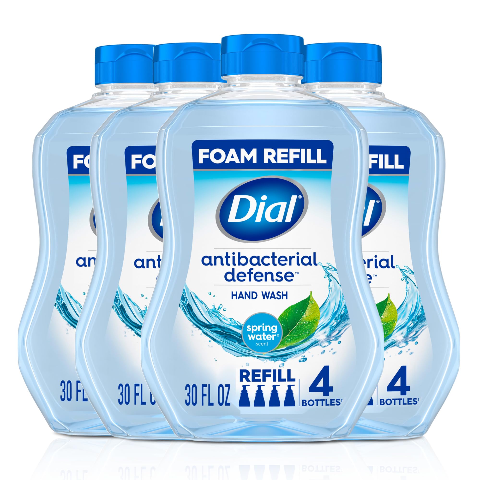 Dial spring water front packaging showing refill size and scent, promotes convenient bulk use