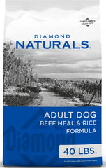 Diamond Naturals front packaging showing beef meal lead ingredient and benefits