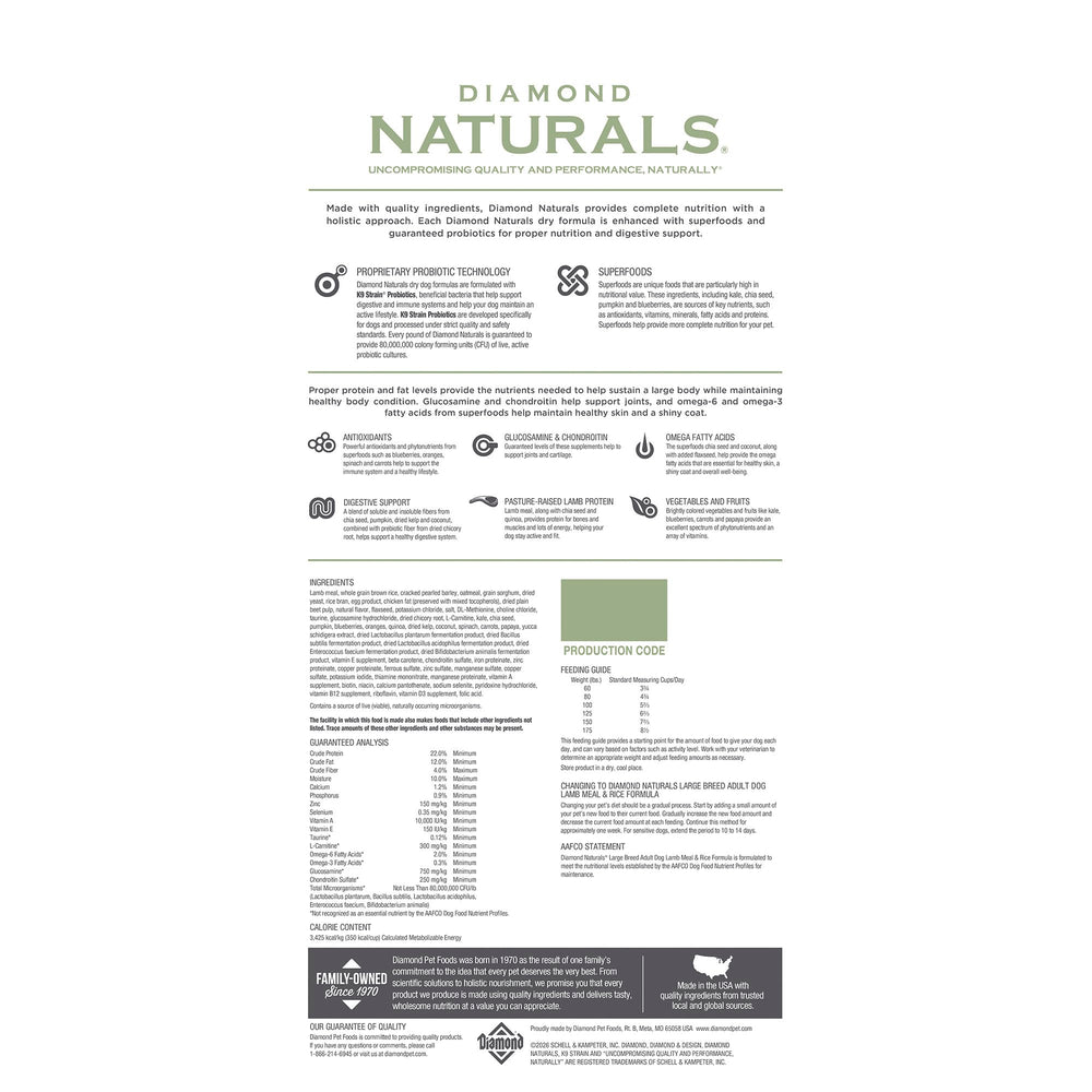 Diamond Naturals kibble close-up highlighting texture and digestible formula benefits