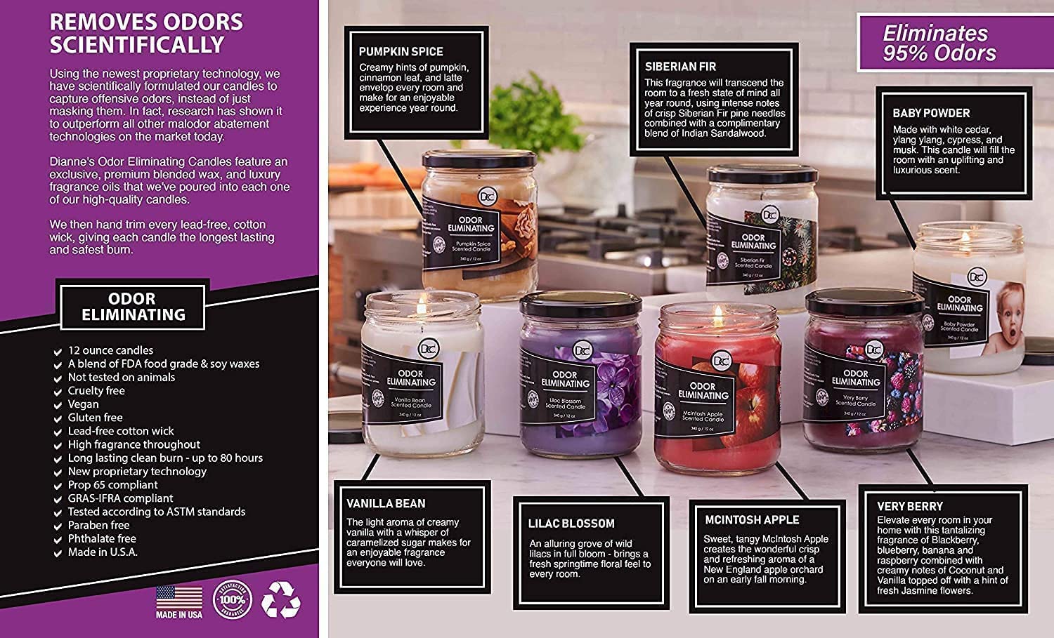 Dianne's Custom Candles two candles styled in living room demonstrating fresh atmosphere