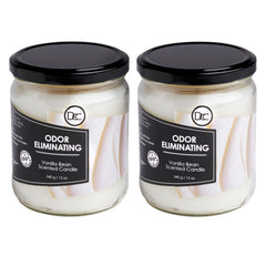 Dianne's Custom Candles front packaging showing two vanilla jars, fresh scent benefit