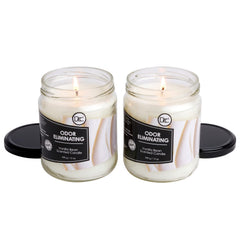 Dianne's Custom Candles label close-up highlighting vanilla fragrance and odor control