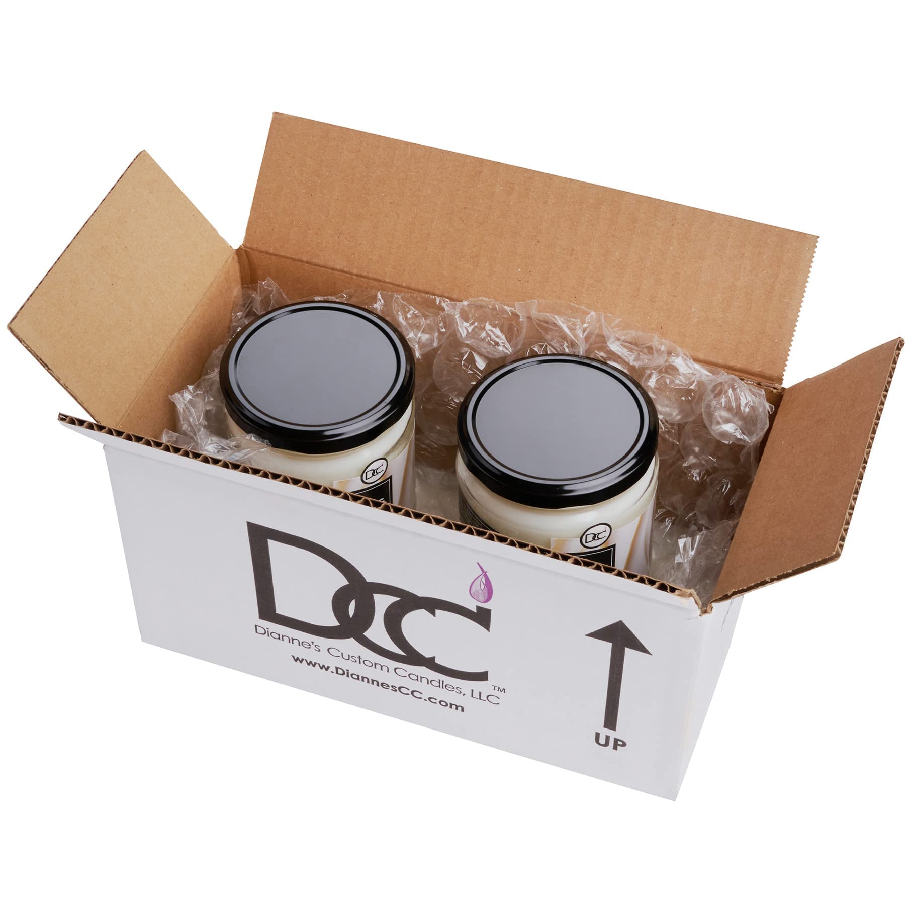 Dianne's Custom Candles wick and flame detail illustrating steady clean burn advantage