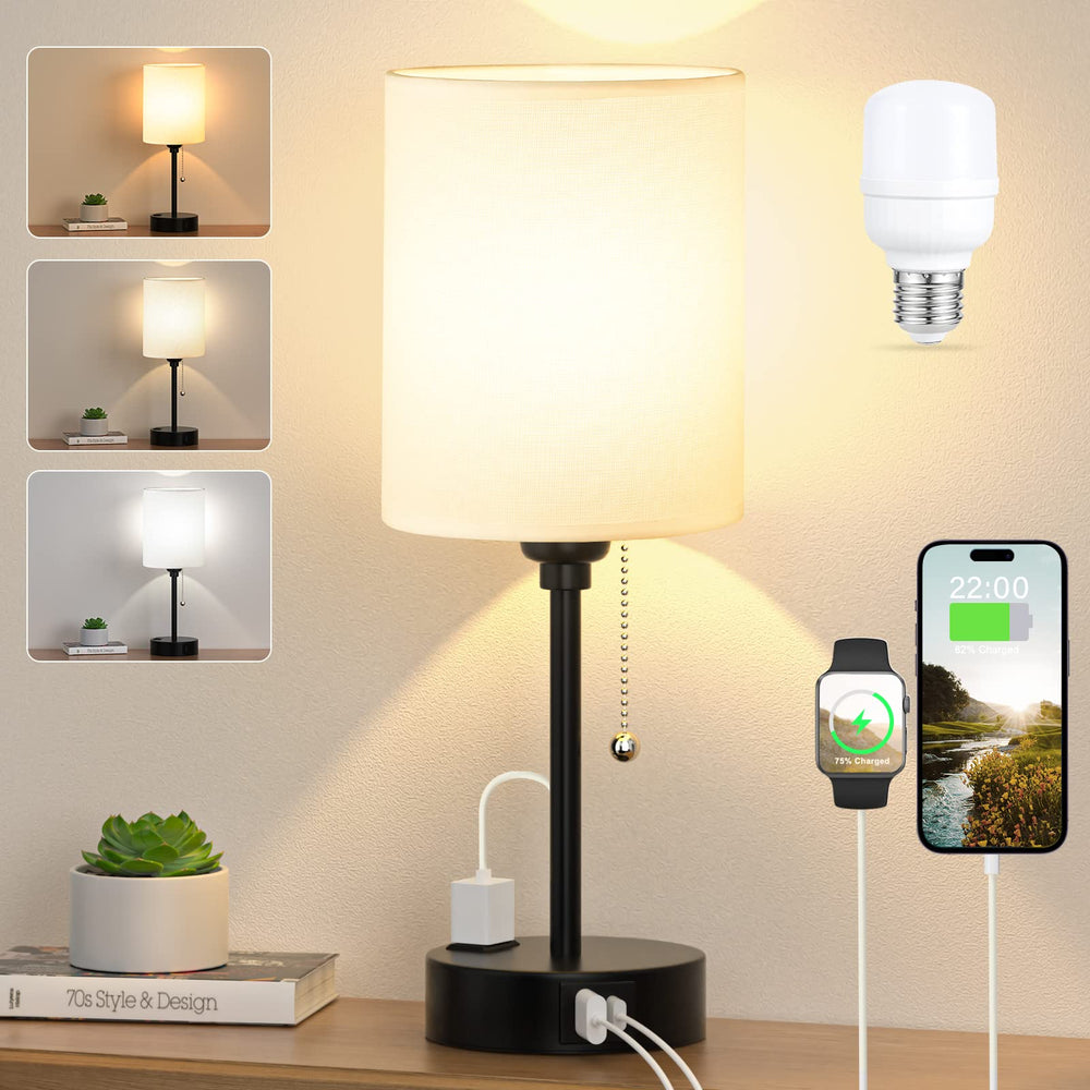 Dicoool front view bedside lamp on nightstand showing compact silhouette and soft light