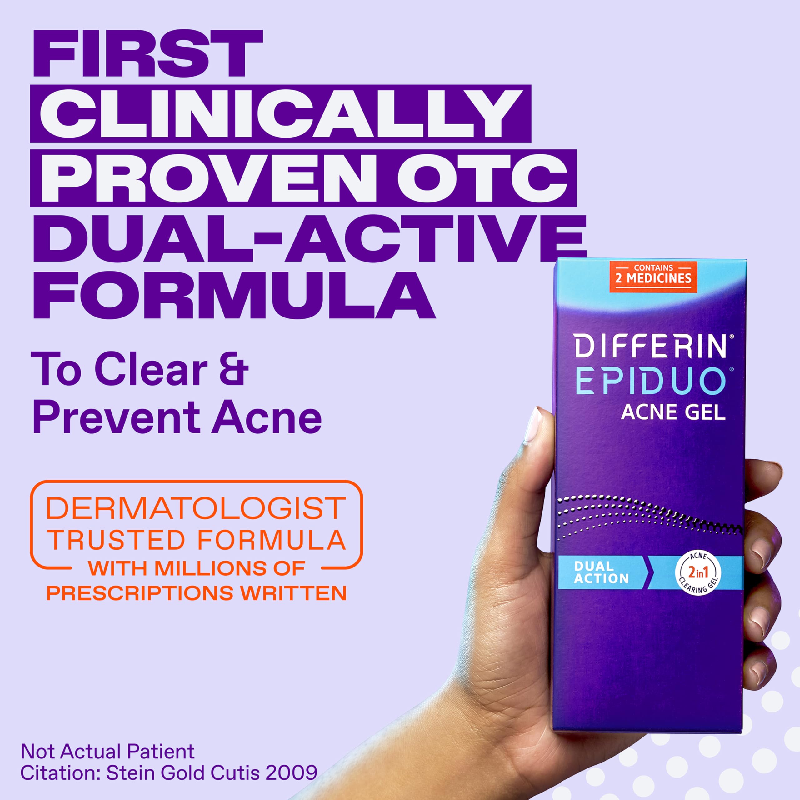Differin Epiduo pump dispensing gel onto fingertip to show one-pump dosage benefit