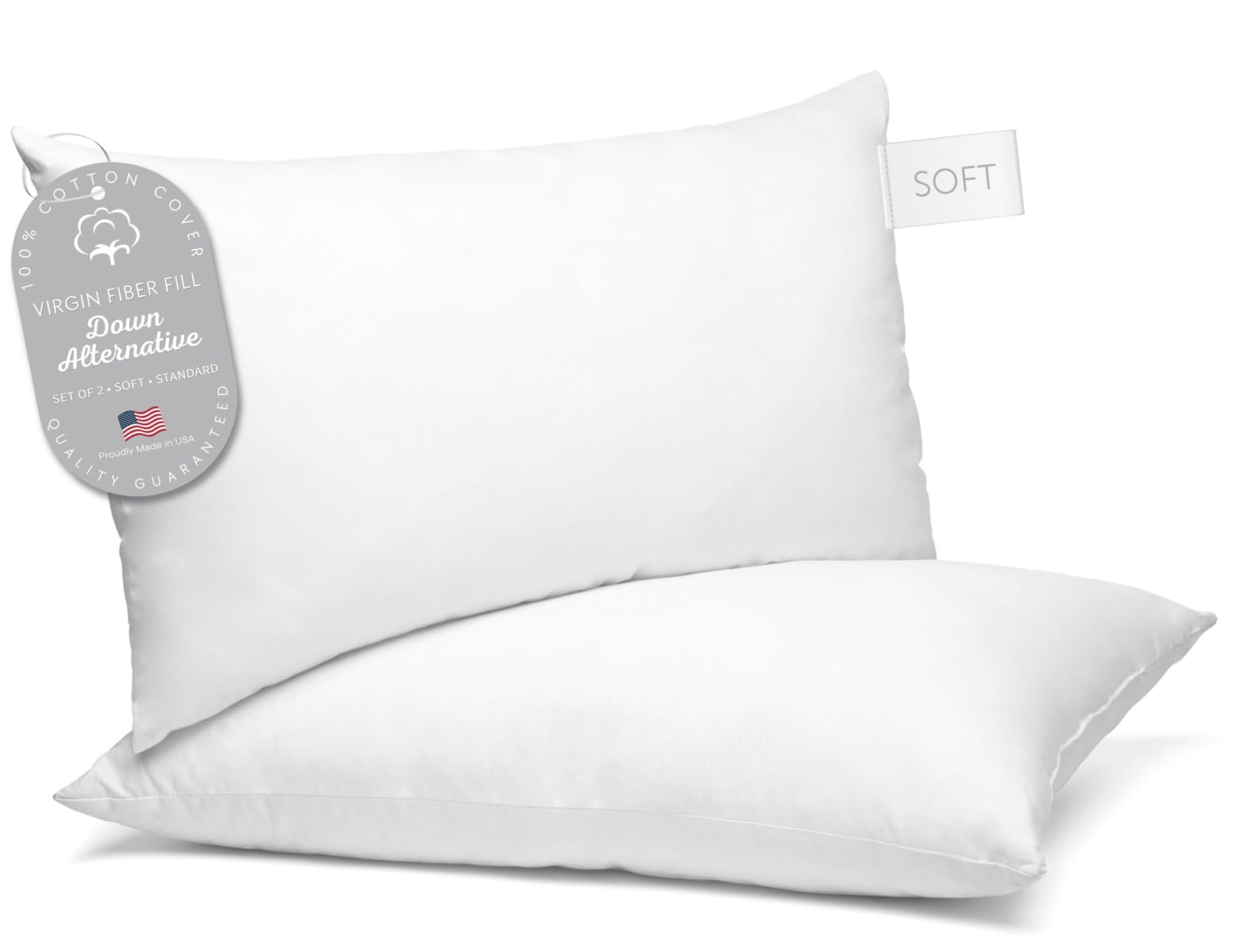 Digital Decor front view of two standard pillows showing plush hotel look and comfort
