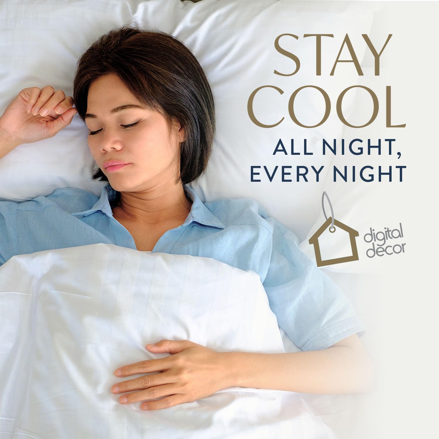 Digital Decor side sleeper using pillow illustrating neck alignment and support benefits