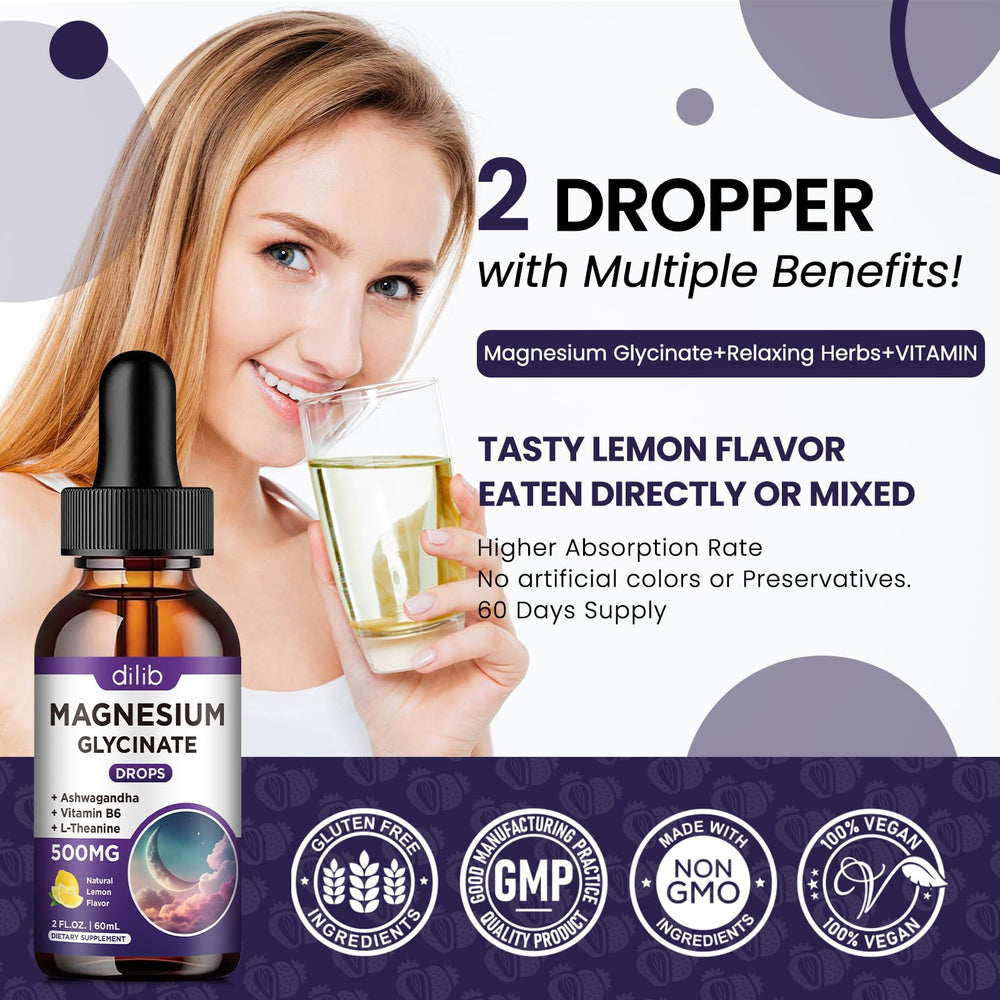 dilib closeup label ingredients highlighting magnesium glycinate and vitamin B6 benefits