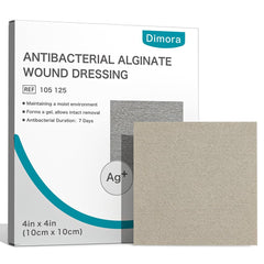 Dimora front packaging showing five sterile 4x4 dressings and benefits