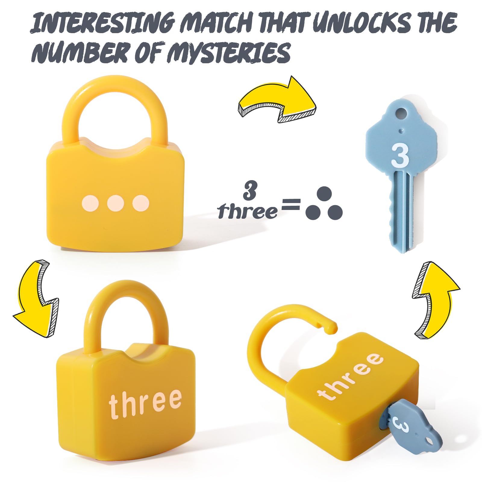 Dinhon child using lock and key set improving fine motor skills and number matching