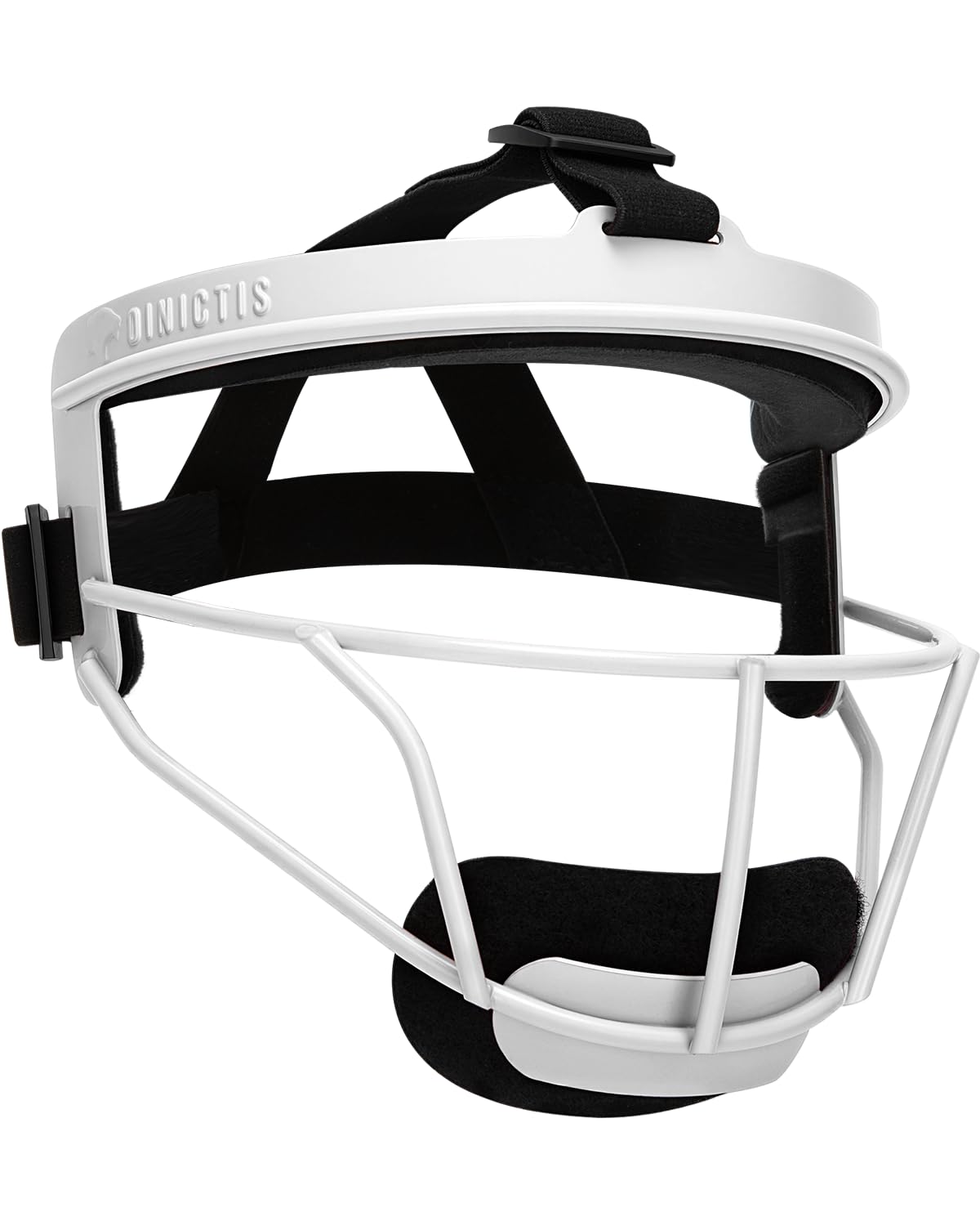 Dinictis front view white mask showing protective coverage and clear sightlines