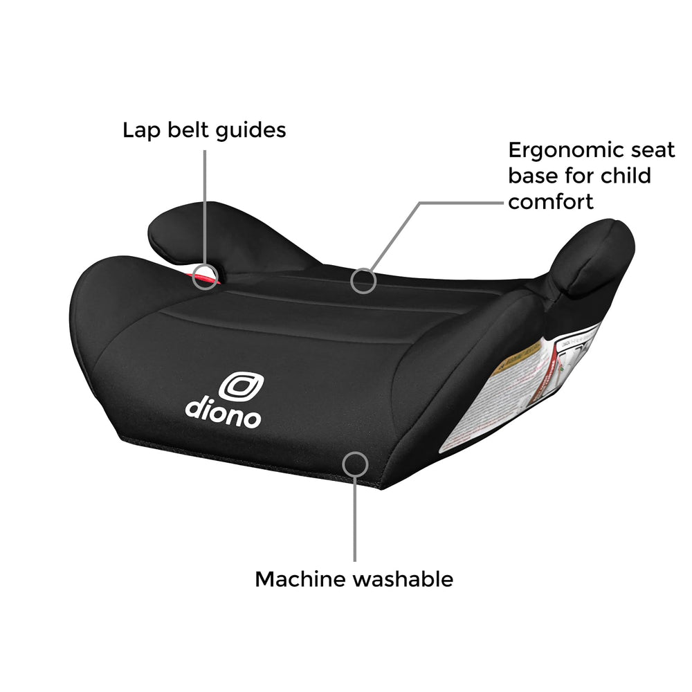 Diono child seated in booster in lifestyle setting showing travel-ready comfort