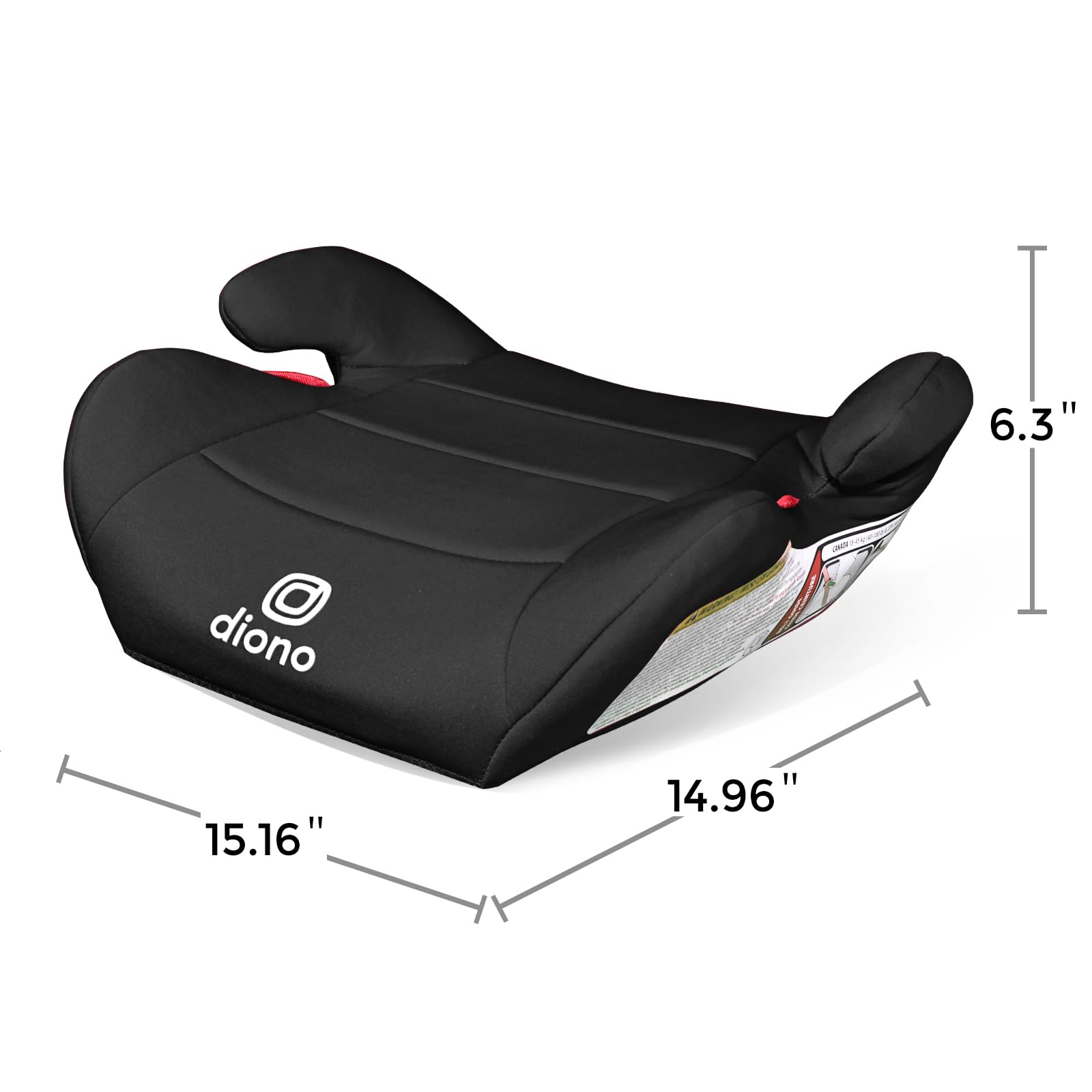 Diono folded portable booster clipped to a backpack for travel convenience