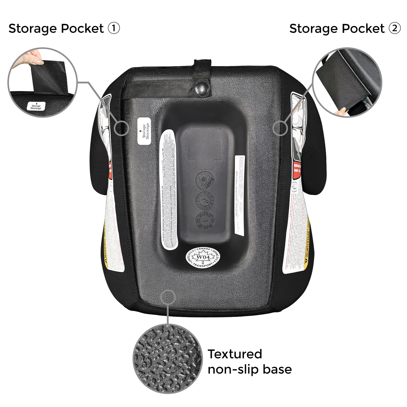 Diono booster shown next to a hand for scale highlighting ultra-lightweight design