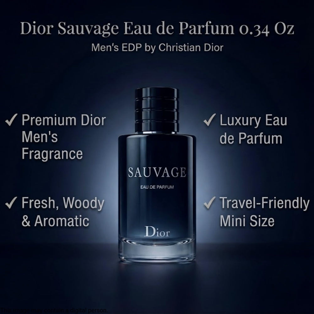 Dior Sauvage mini bottle beside luggage for travel-friendly fragrance lifestyle