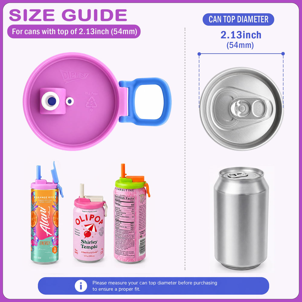DIPESI lid snapped on standard soda can side view, shows spill protection