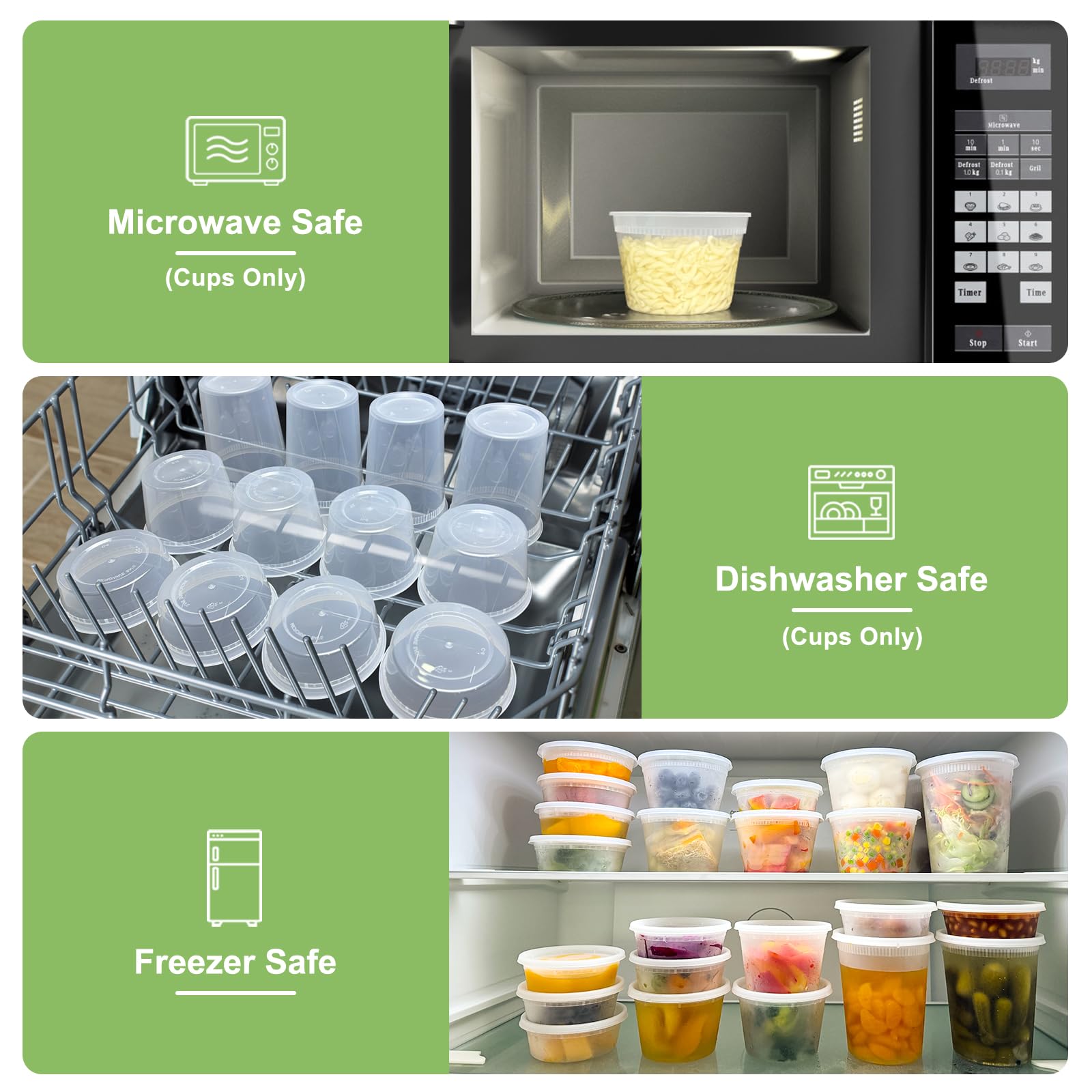 Dipoo containers stored in freezer with frozen meals, preserves prepared food