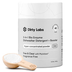 Dirty Labs front packaging showing fragrance-free powder and load count benefit