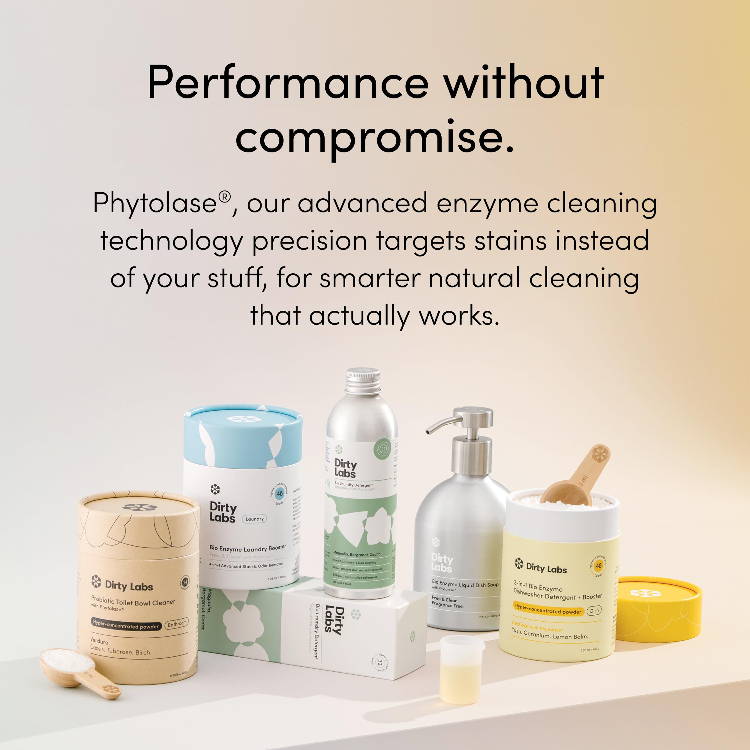 Dirty Labs label and ingredients panel detailing biobased and nontoxic benefits