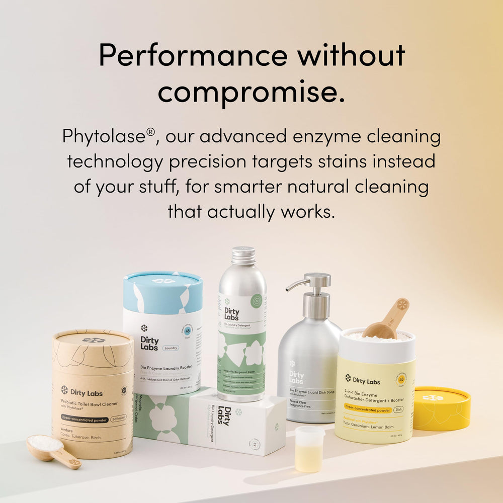 Dirty Labs label and ingredients panel detailing biobased and nontoxic benefits
