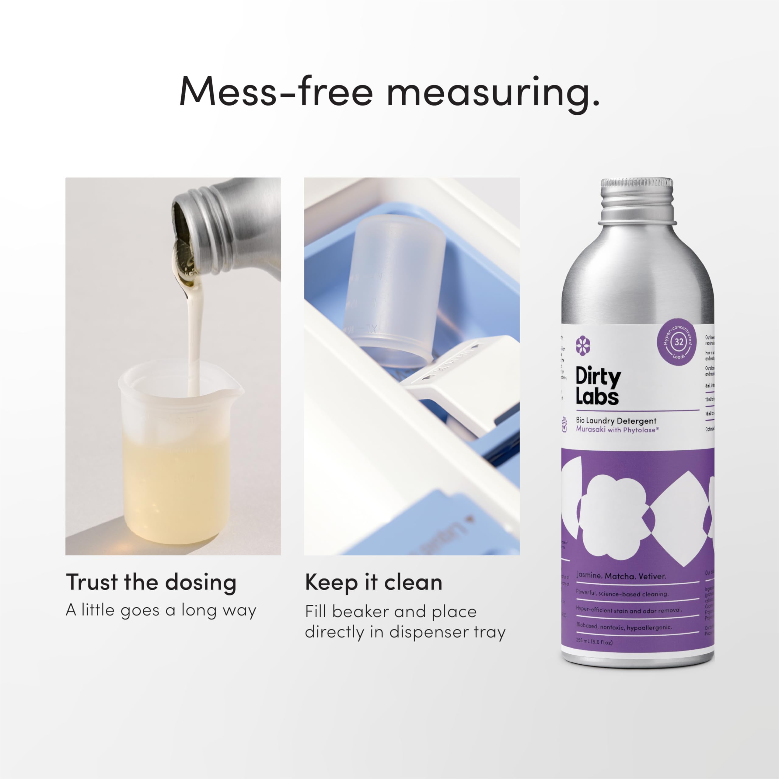 Dirty Labs bottle on shelf in bathroom showing small footprint and sustainable choice