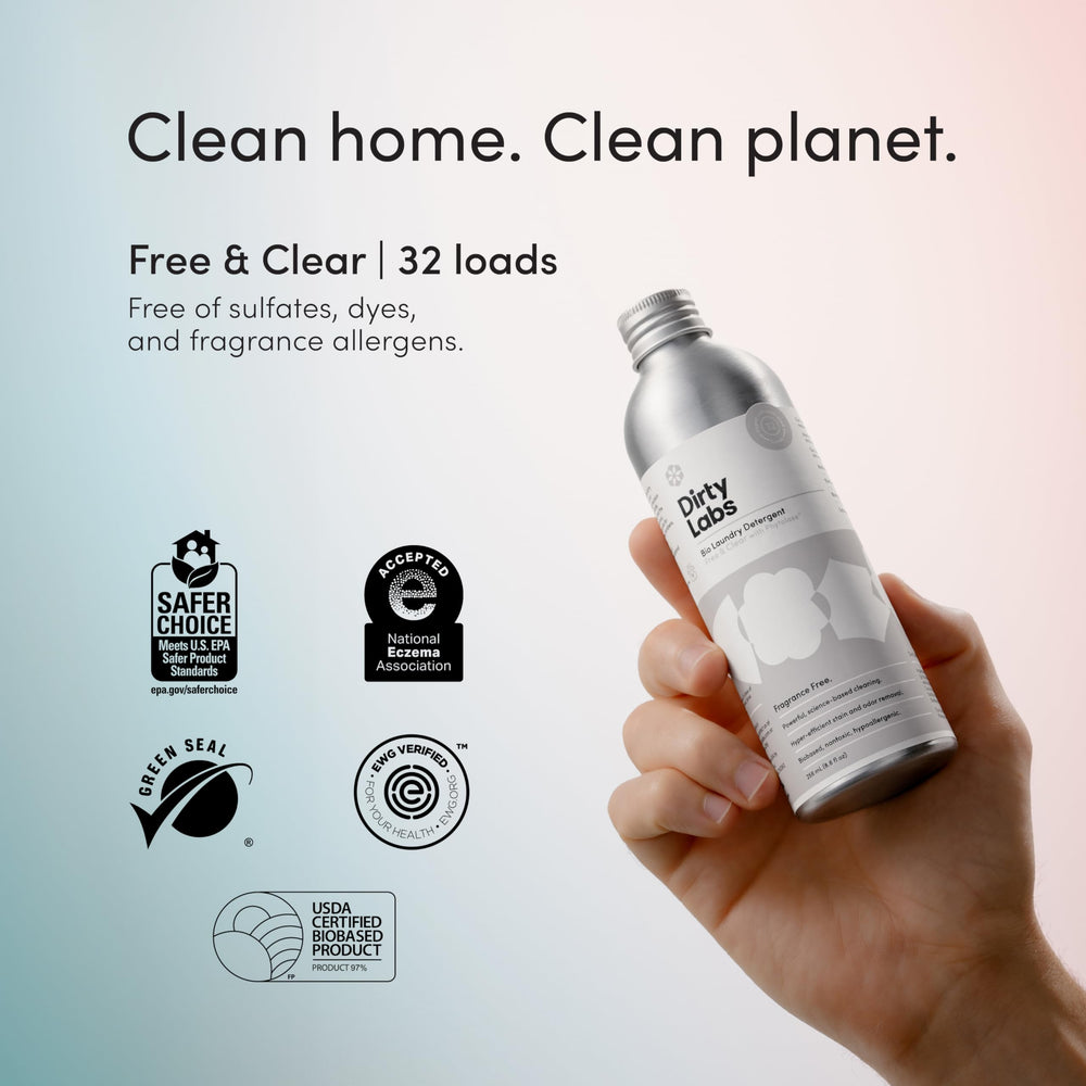 Dirty Labs pouring measured dose into cap for precise, waste-reducing benefit