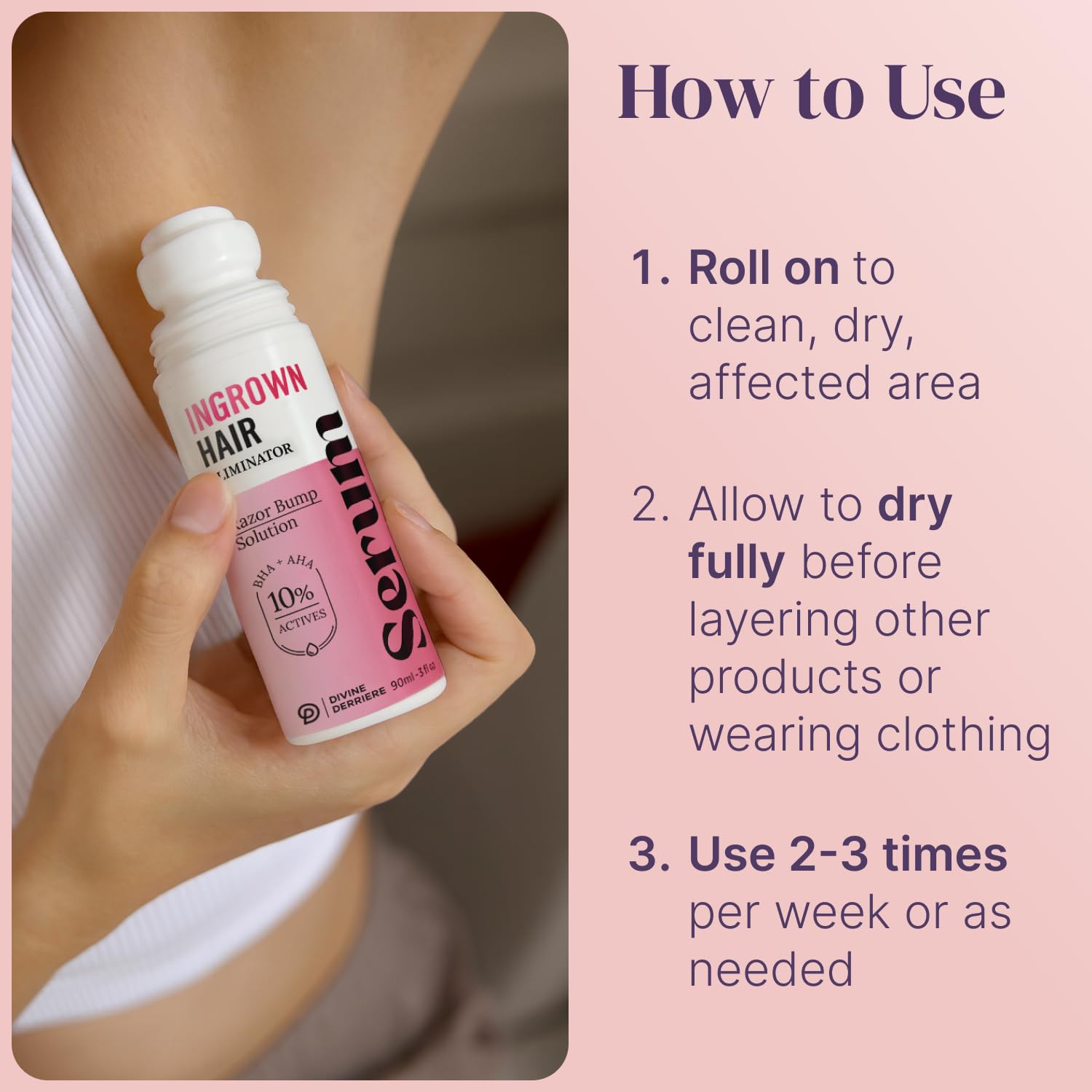 Divine Derriere being applied underarm to reduce bumps and redness