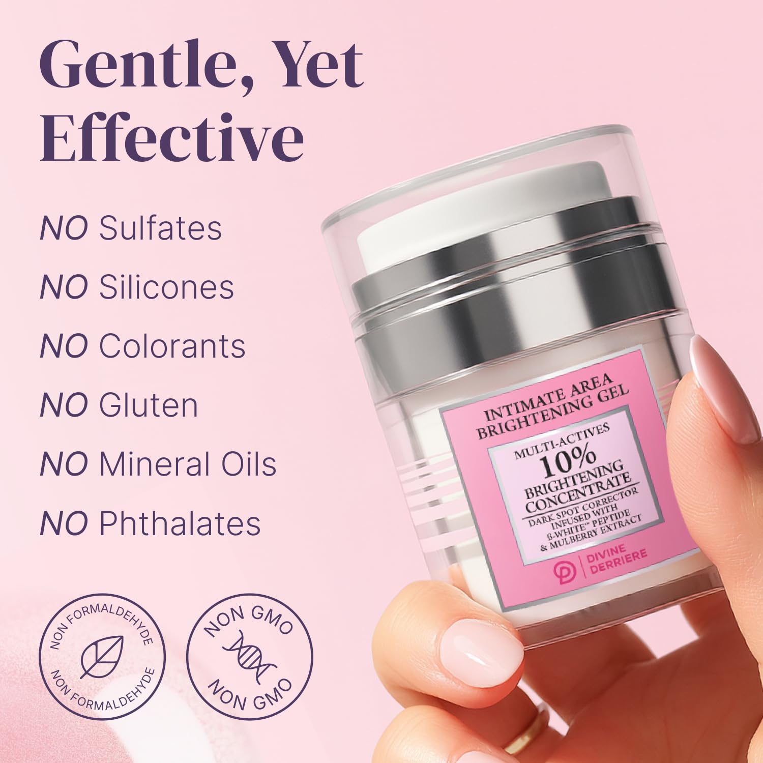Divine Derriere ingredient label closeup listing plant-based brighteners