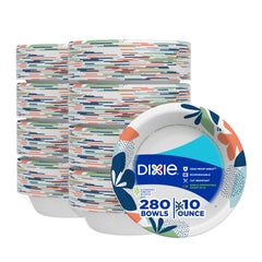 Dixie front packaging showing 280-count convenience and durable bowls