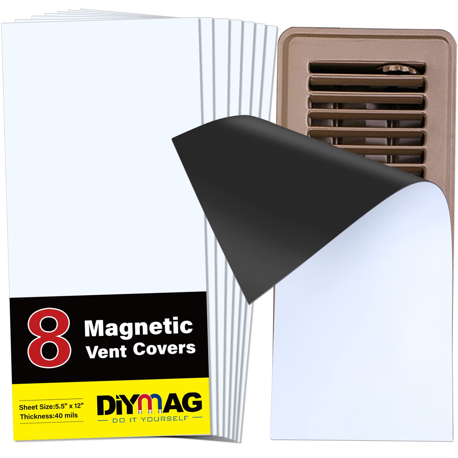 DIYMAG front view of 8-pack magnetic vent covers showing compact packaging and easy storage benefit