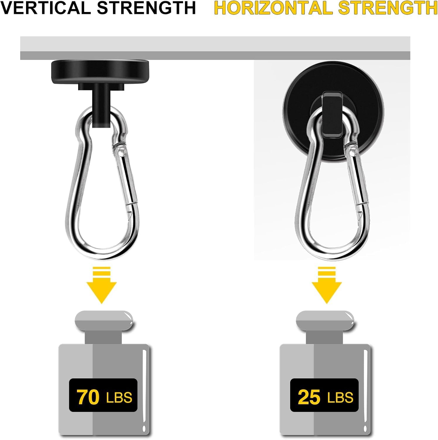 DIYMAG hooks holding garden tools illustrating heavy-duty capacity and tidy storage benefit