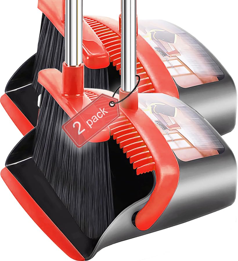 DJDTDTY front packaging of red 2-pack broom dustpan set showing value
