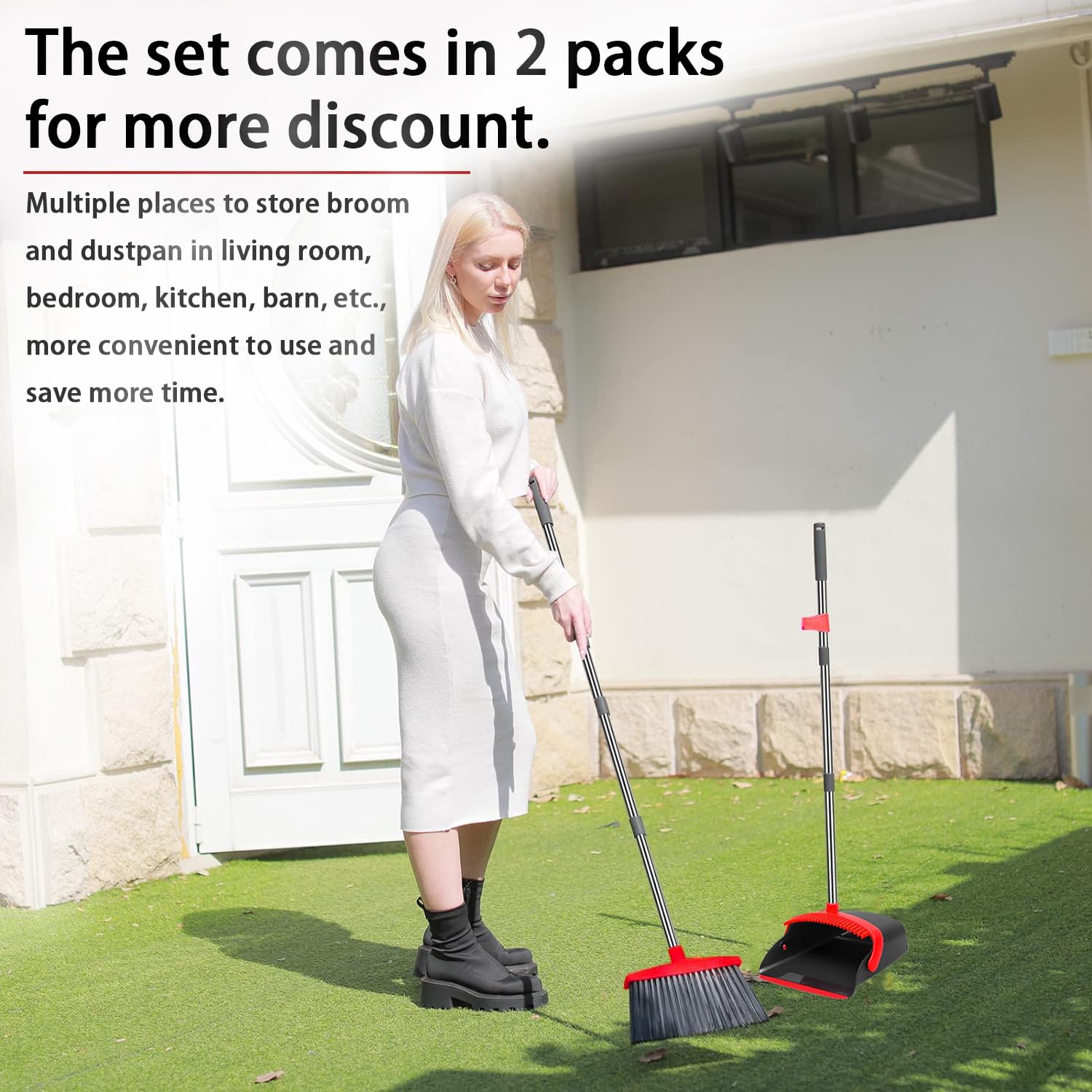 DJDTDTY outdoor patio sweep illustrating sturdy bristles on rough surfaces