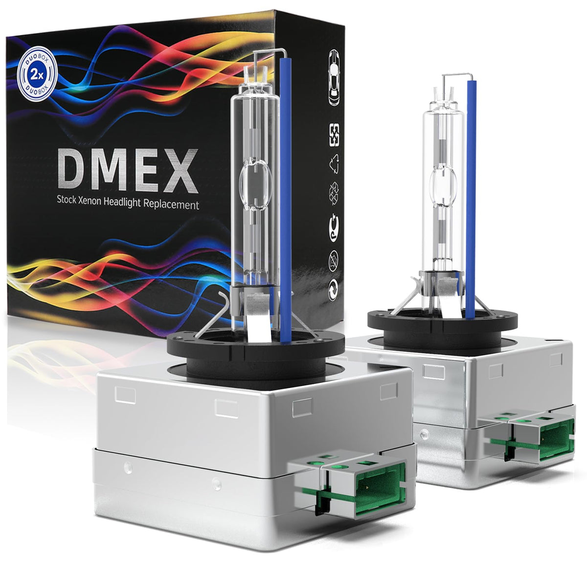 DMEX D3S front packaging showing two bulbs and brand benefit quick replacement