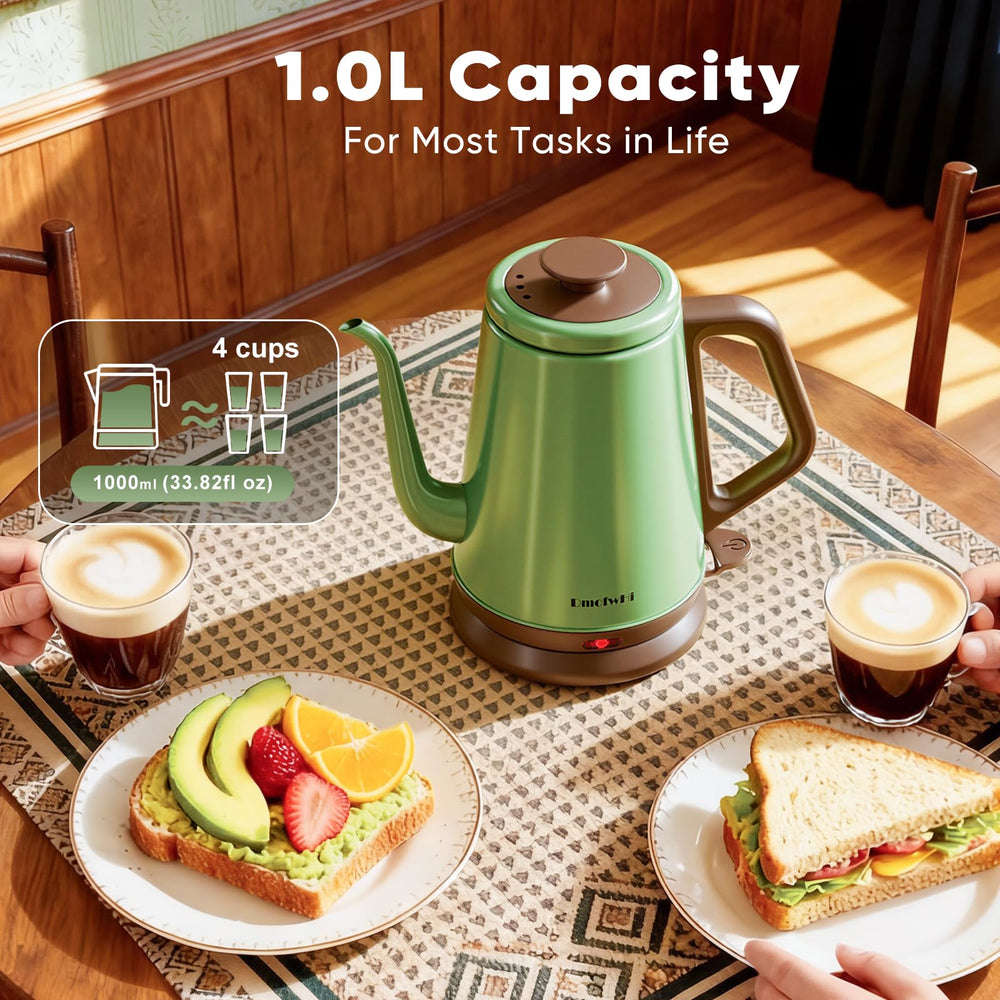 DmofwHi kettle beside cups to show 1.0L capacity and practical serving size