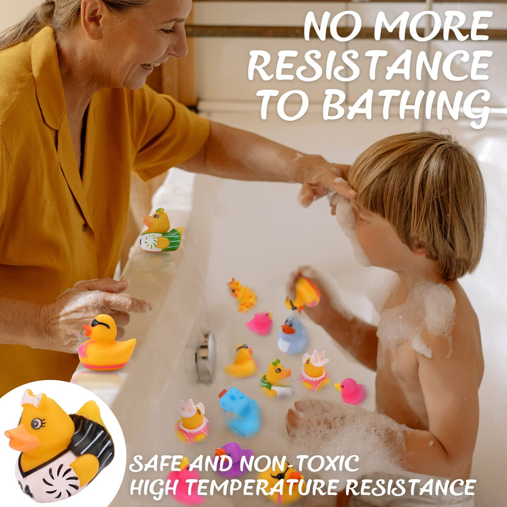 Dmsky rubber duck floating in bath showing safe play use