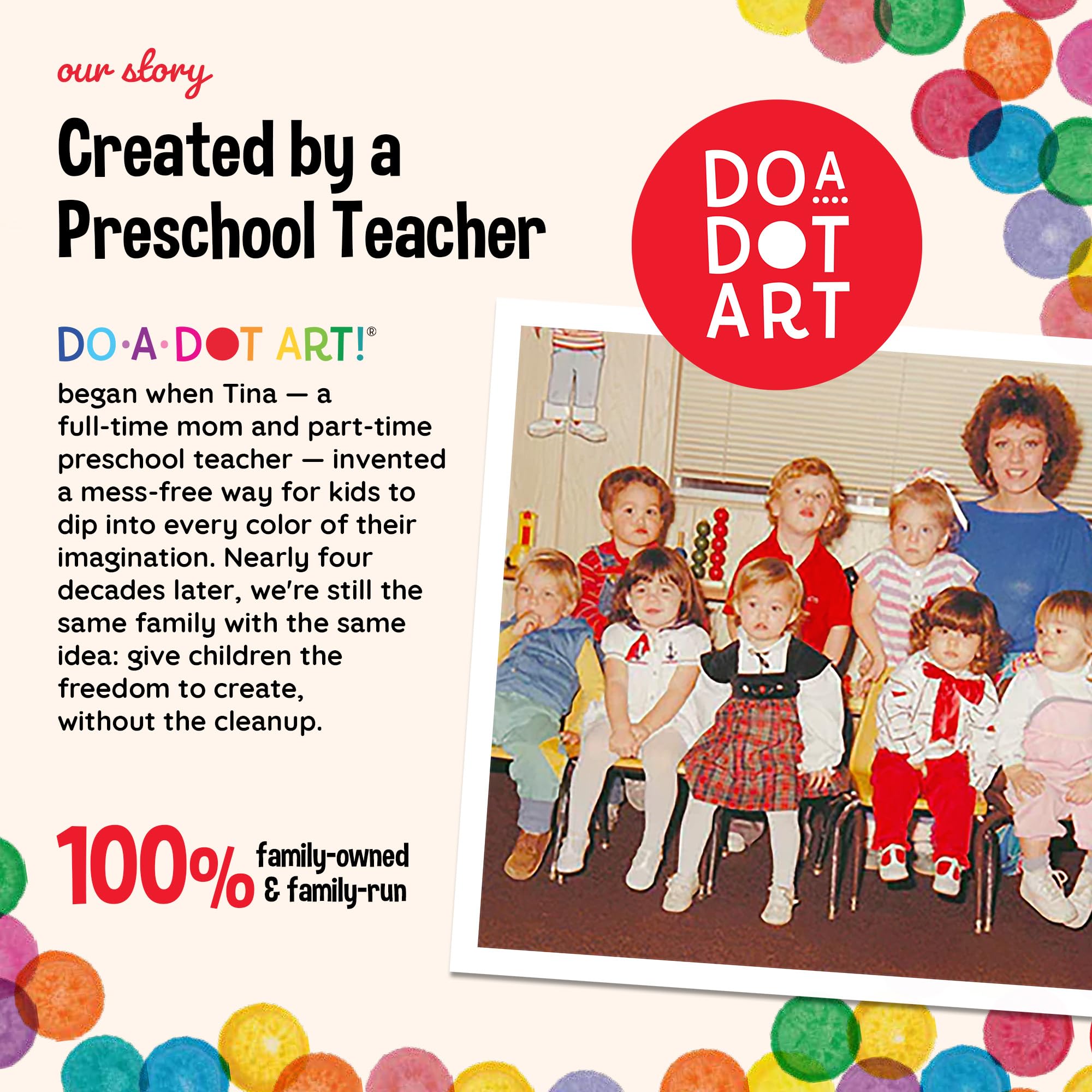 Do A Dot Art! classroom activity board with student dot art projects showing group-friendly durability