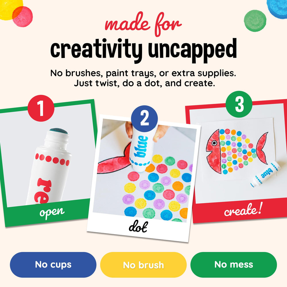 Do A Dot Art! colorful circular dots on paper showing smooth coverage and layering possibilities