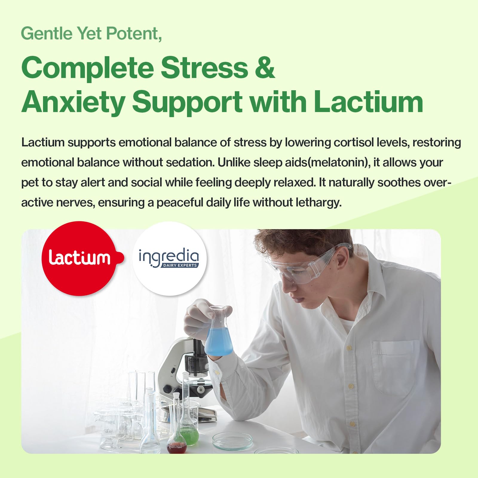 Close-up of Lactium vial with Doctor By label highlighting calming action