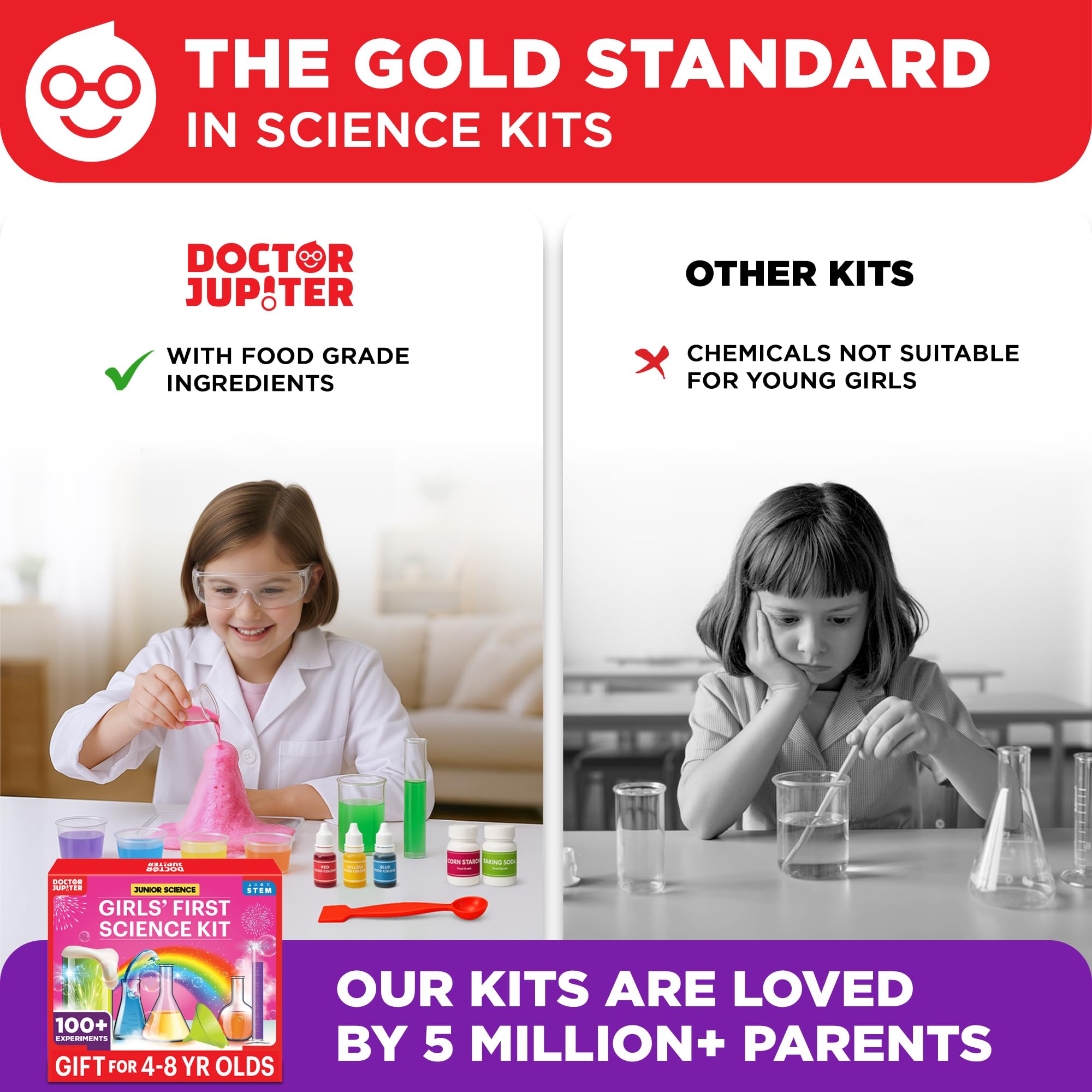 Doctor Jupiter child dressed as scientist engaged in hands-on experiment