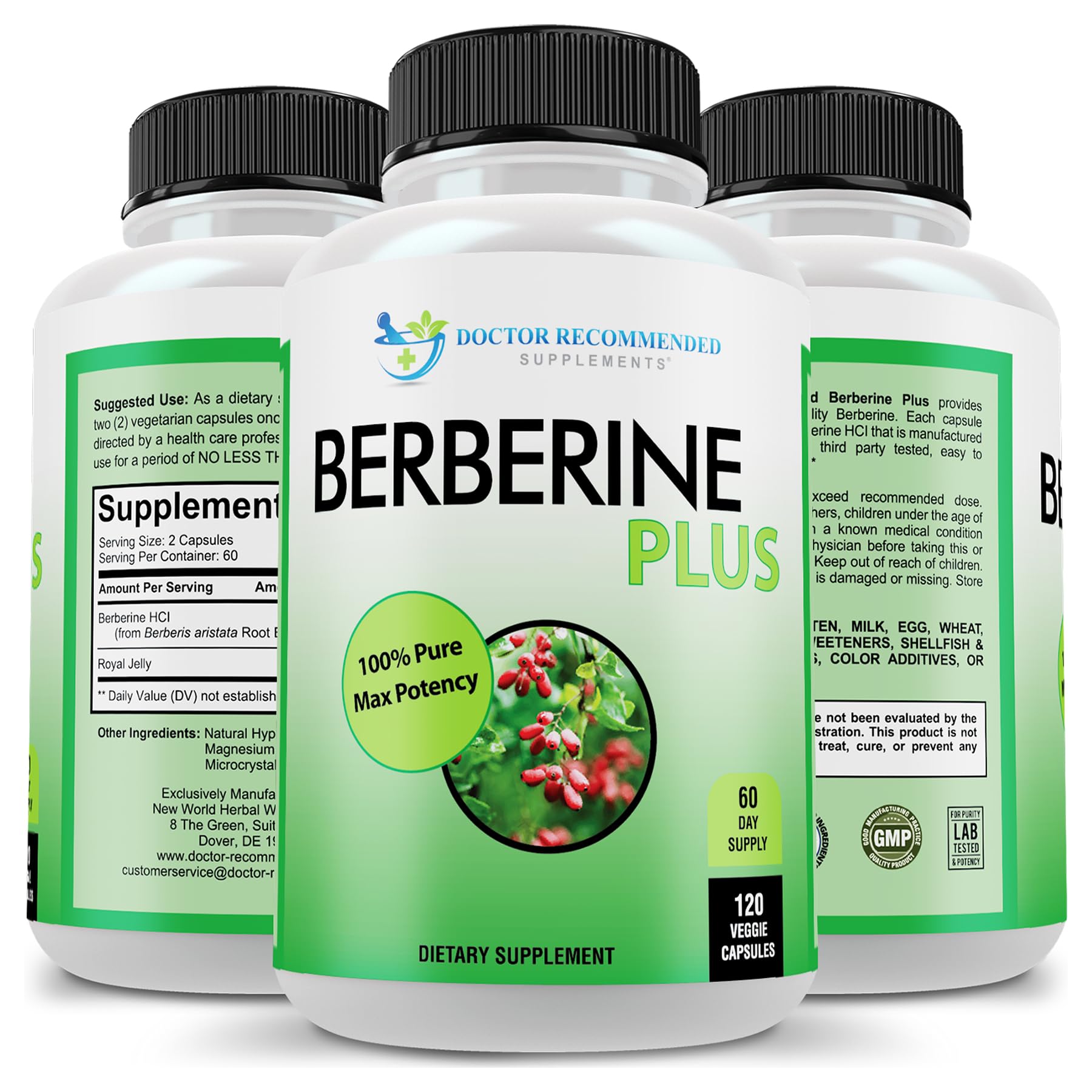 DOCTOR RECOMMENDED SUPPLEMENTS bottle with capsules beside ruler showing size and dose