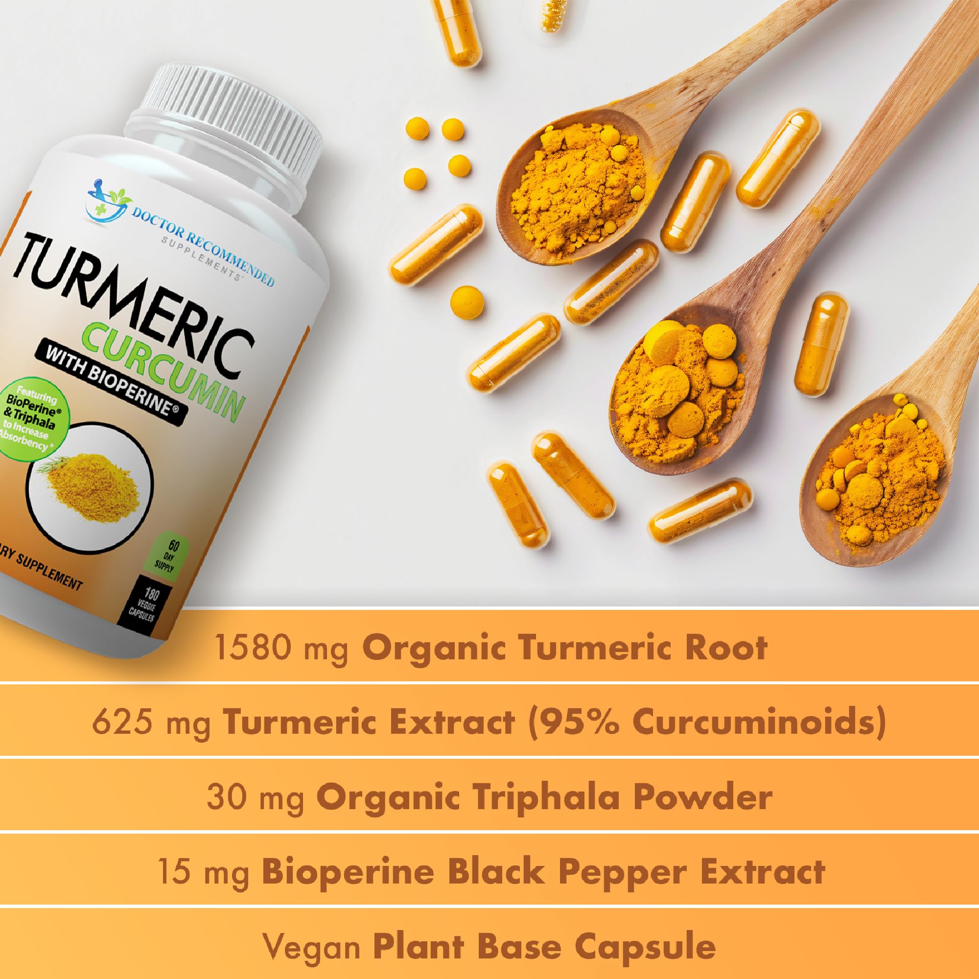 DOCTOR RECOMMENDED SUPPLEMENTS supplement facts panel highlighting 95% curcuminoids