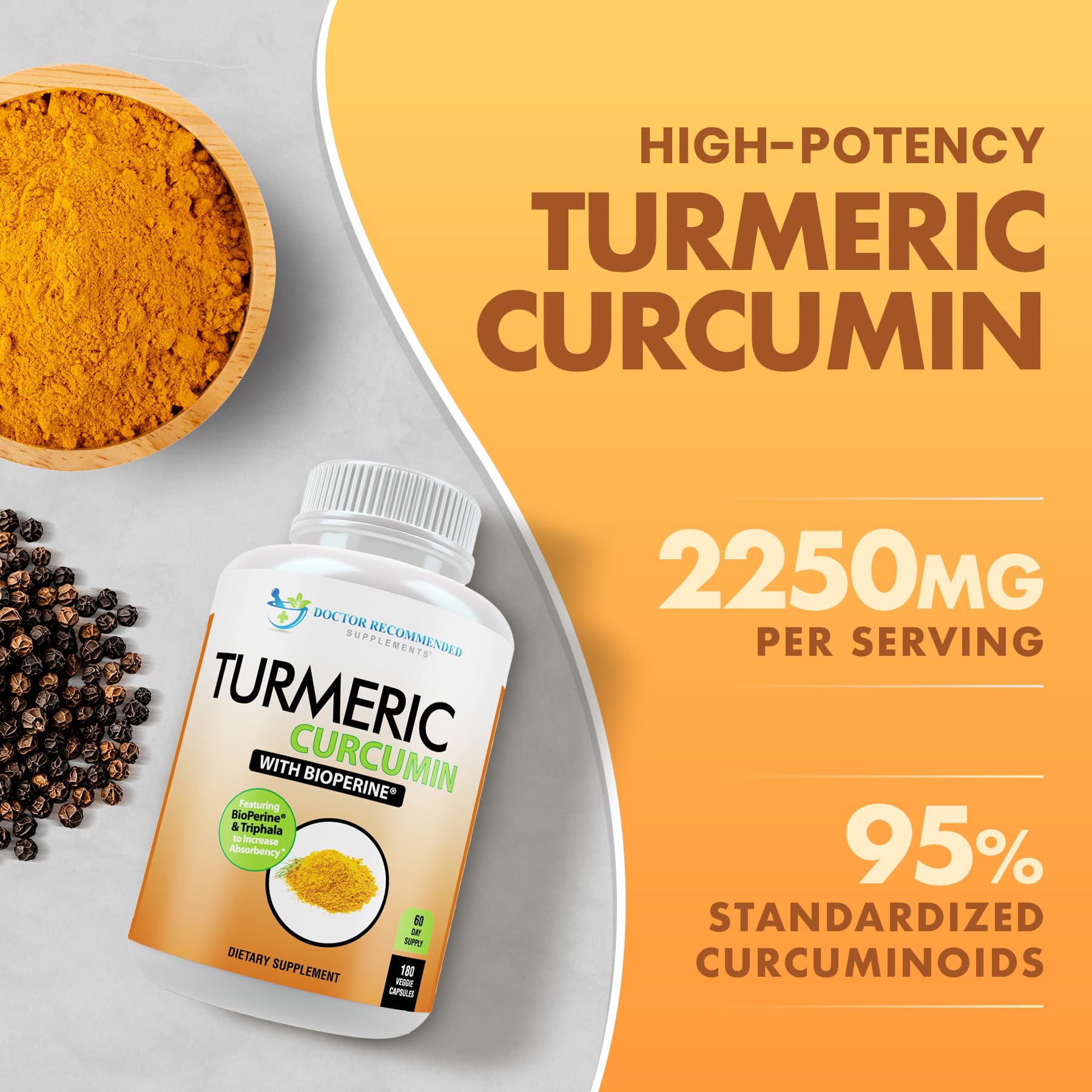 DOCTOR RECOMMENDED SUPPLEMENTS turmeric powder texture showing organic source